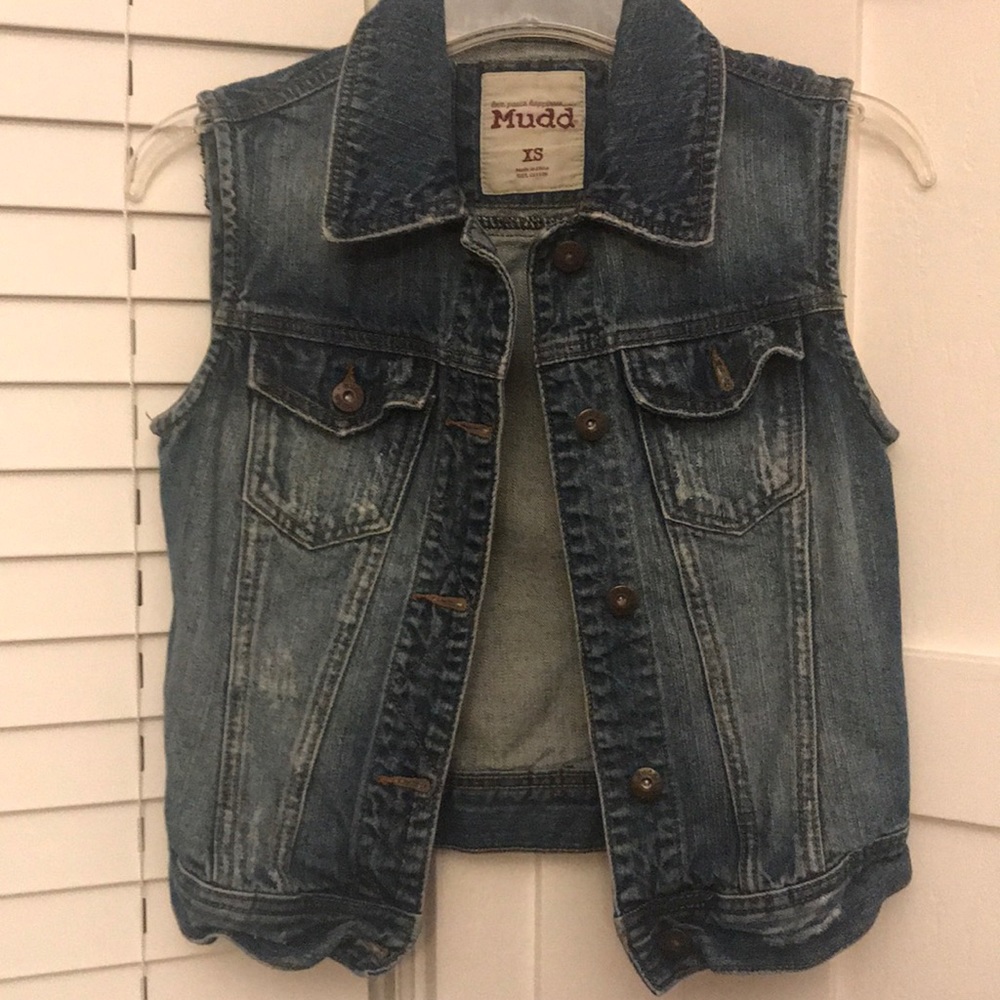 Distressed jean vest